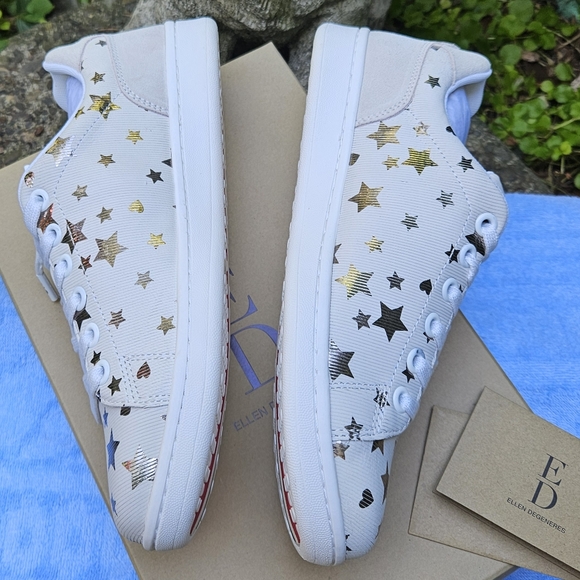 Ellen Degeneres Chapastar Sneakers White Leather Gold Star Print 9M & 9-1/2 NWT - Picture 9 of 16